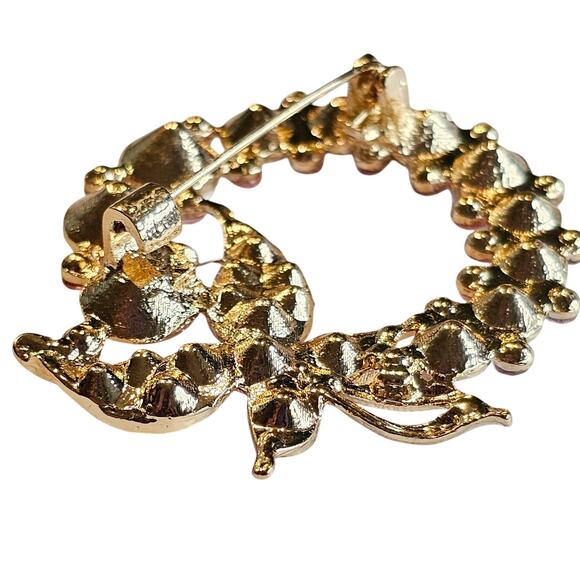 Green Brooch Pin Faux Pearl Rhinestone Butterfly Gold Tone Wreath Gift Box - Picture 8 of 10